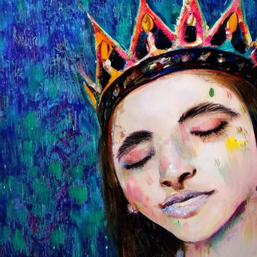 Image similar to a crown of artist's brushes in a girl's hair