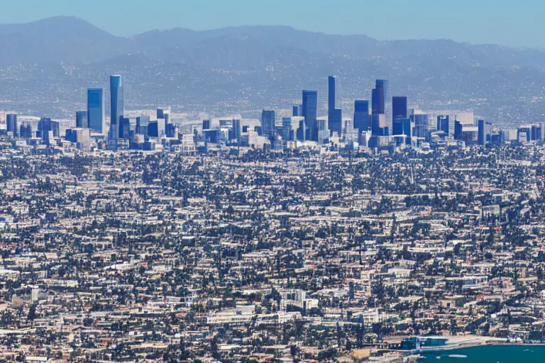 Prompt: A helicopter flying high over the city of Los Angeles, 4k, high quality, award winning photo, highly detailed