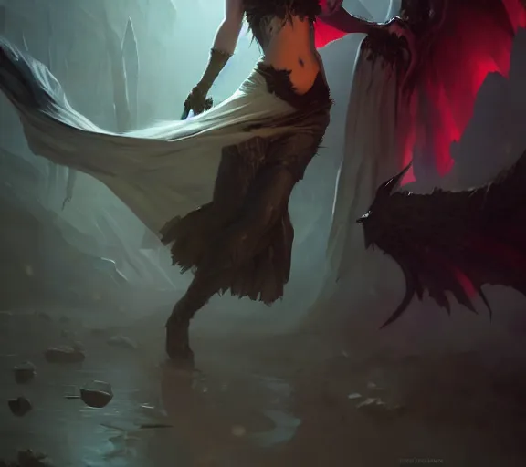 Image similar to morrigan aenslandcasting magic, a charming succubus, strapless dress, fantasy, d & d, by greg rutkowski and raymond swanland, sharp focus, trending on artstation, 8 k realistic digital art, cryengine, symmetric, league of legends splash art, concept art, frostbite 3 engine