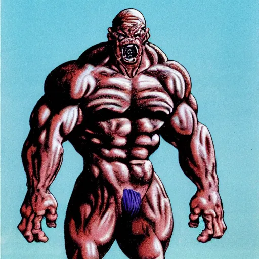 Image similar to muscular monster mutant against a solid white backdrop, [ art by richard corben ]