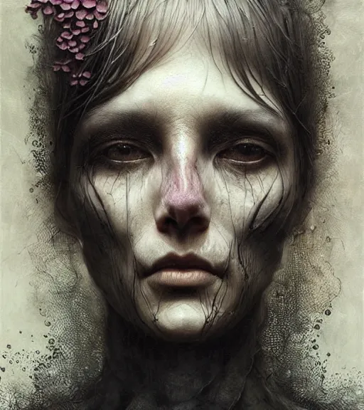 Image similar to portrait, beautiful madness, flowers by wayne barlowe, eric lacombe, henrik aa. uldalen, toru kamei, artgerm and greg rutkowski, itsuko azuma, soft textur, hyper realistic, extremely detailed mysterious, aesthetic!!! hyper detailed