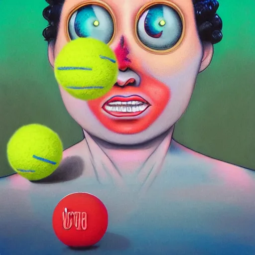 Prompt: Lofi vaporwave portrait tennis ball monster,chalk, Pixar style, Tristan Eaton, Stanley Artgerm, Tom Bagshaw, Basil Gogos