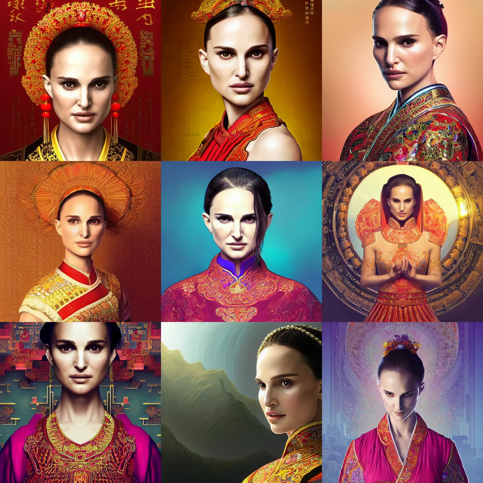 Prompt: portrait isometric drawing, natalie portman in traditional chinese costume, intricate, epic lighting, cinematic composition, hyper realistic, 8k resolution, unreal engine 5, by Artgerm, tooth wu, dan mumford, beeple, wlop, rossdraws, James Jean, Andrei Riabovitchev, Marc Simonetti, yoshitaka Amano, Artstation