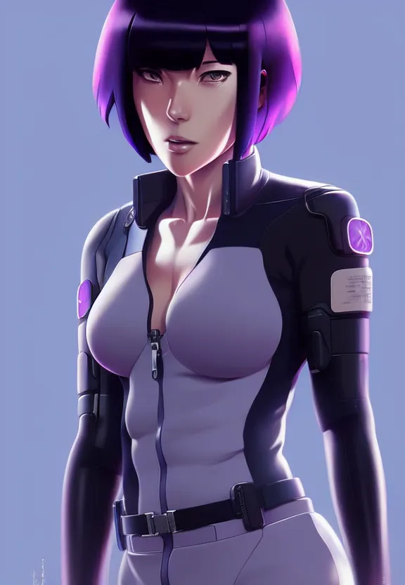 Image similar to a fullbody portrait of motoko kusanagi the major ghost in the shell : : connected to cables, under repairs, maintenance area, technicians : : by ilya kuvshinov, rossdraws, artgerm, sola digital arts, anti aliasing, raytracing : :