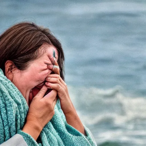 Prompt: crying women tears as big as the sea