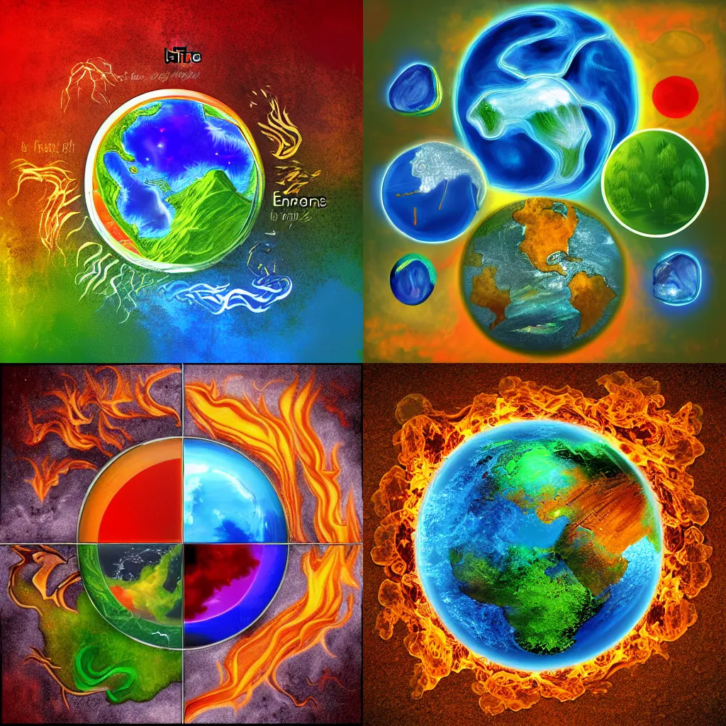 Image similar to the elements of fire, water, earth and air. digital art