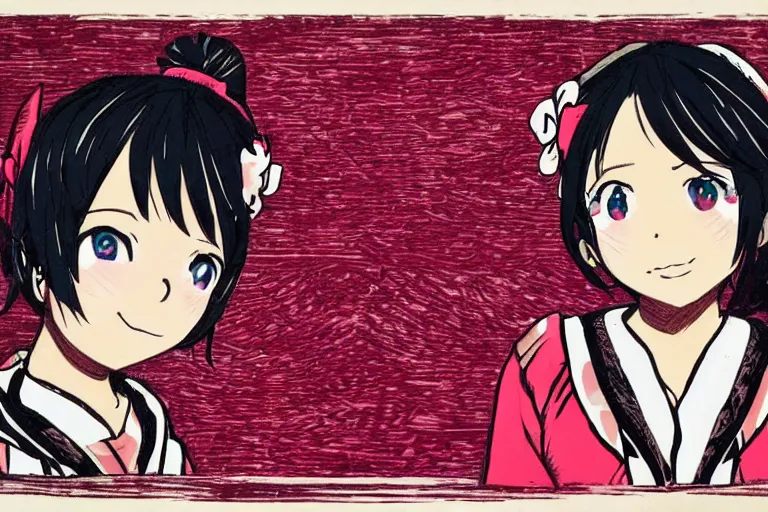 Image similar to woodcut of Nico Yazawa from love live, highly detailed