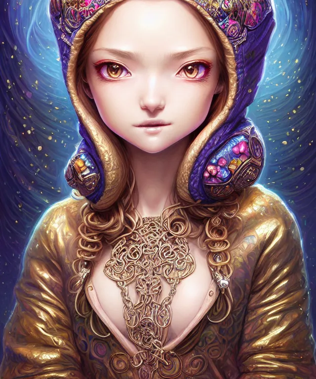 Prompt: Portrait of The Most Beautiful Woman On Earth , D&D, fantasy, intricate, richly detailed colored 3D illustration of a beautiful ornated cute body with long metallic hair wearing a hoodie and short skirt that is happy and curious. background with completely rendered reflections, art by Range Murata and Artgerm highly detailed, digital painting, trending on artstation, sharp focus, illustration, style of Stanley Artgerm, perfect smile and tooth