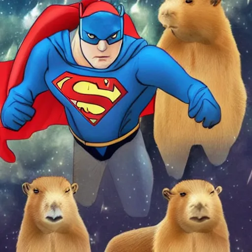 Image similar to 4 capybara superheroes