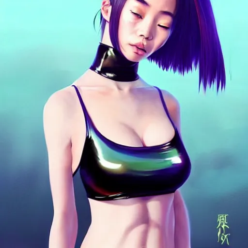 Prompt: a beautiful young japanese billie eilish lucy liu alluring instagram model in elaborate latex bikini tank top, tank top made from latex demon faces, by guweiz and wlop and ilya kuvshinov and artgerm and, aesthetic, gorgeous, stunning, alluring, attractive, artstation, deviantart, pinterest, digital art