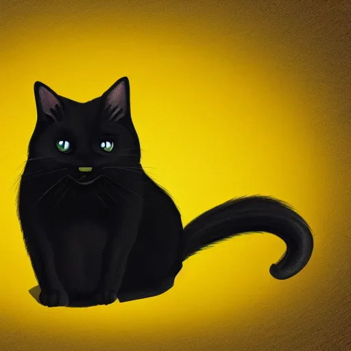 Image similar to Black cat on a yellow solid background. Pixar Style