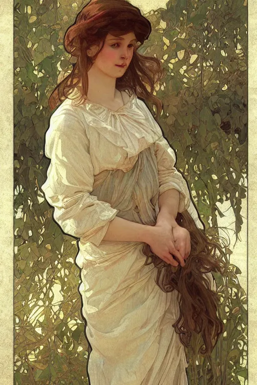 Image similar to beautiful natural coy cottagecore peasant maiden life drawing, intricate, elegant, highly detailed, digital painting, artstation, concept art, smooth, sharp focus, illustration, art alphonse mucha and james gurney and wlop