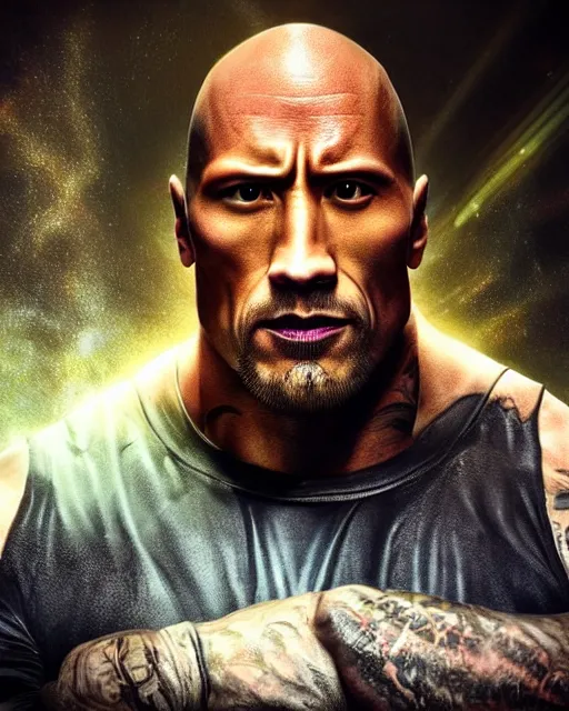 Image similar to epic portrait of cyberpunk dwayne johnson