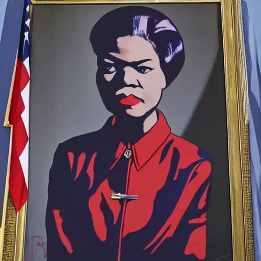 Image similar to candace owens, authoritarian, portrait, Mao Zedong propaganda, WWII propaganda, red white and blue