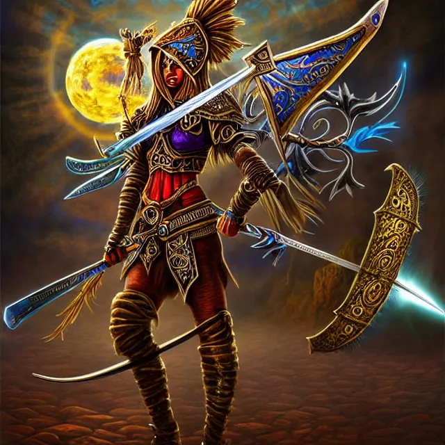 Image similar to magicpunk warrior, highly detailed, 4 k, hdr, smooth, sharp focus, high resolution, award - winning photo, illustrated by anne stokes, photorealistic