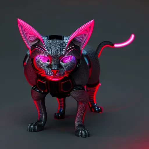 Image similar to cybertronic devil cat , 3d render , LEDs , octane render , 4k , rim lighting