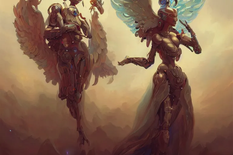 Image similar to a beautiful robot angel by pete mohrbacher and artgerm and wlop, digital art, highly detailed, intricate, fantasy, mystical, Trending on Artstation HQ, deviantart, unreal engine, 4K UHD image