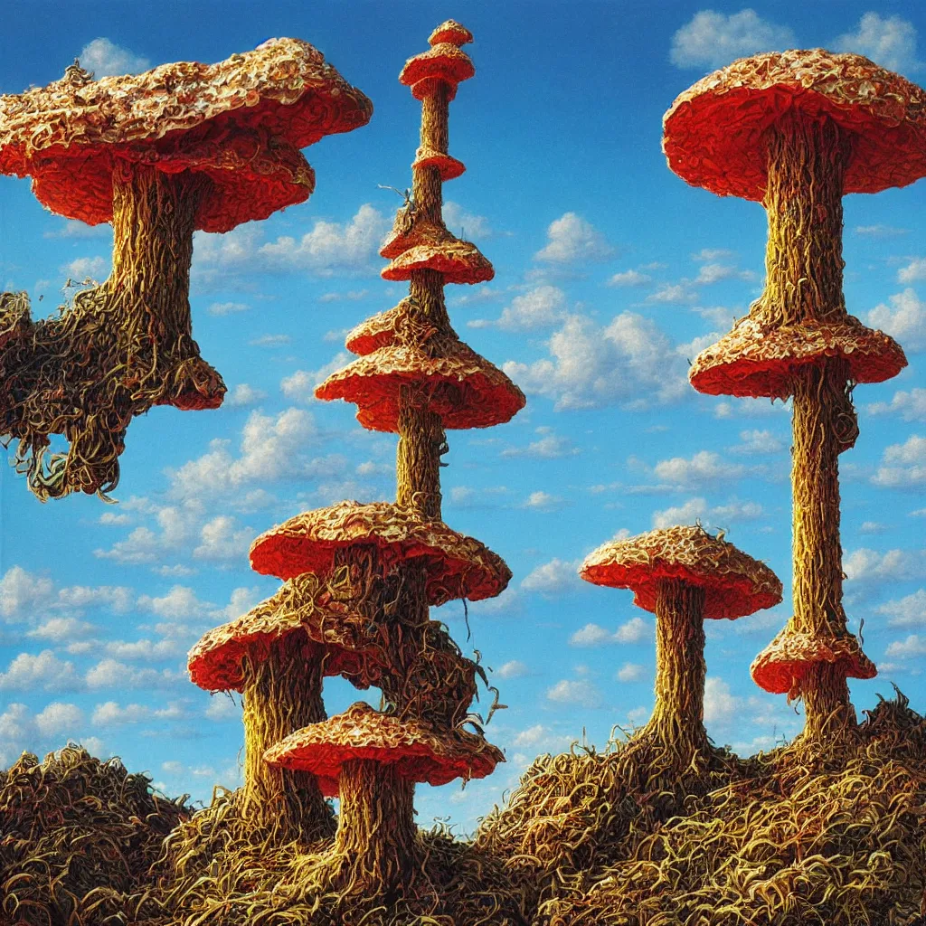 Prompt: a single! colorful! fungus tower clear empty sky, a high contrast!! ultradetailed photorealistic painting by michael whelan, hard lighting, masterpiece