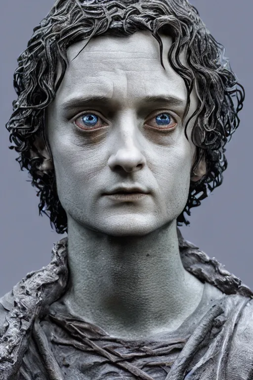 Prompt: tribute sculpture of elijah wood as frodo, oil on canvas, intricate, 8 k highly professionally detailed, hdr, cgsociety