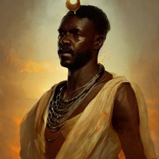 Prompt: A portrait of the slave king of africa, in the style of in the style of Greg Rutkowski, heavenly bright light, style of Charles Sillem Lidderdale, artstation