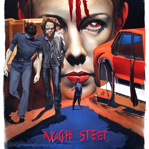 Prompt: detailed details photorealistic pictures of horror movie poster about night on mathilda street in the style of bob peak and alex ross, gouache and wash paints color, detailed facial and body and human environments and background and foreground and small details and big details proportionate, detailed 5 k details, detailed string text.