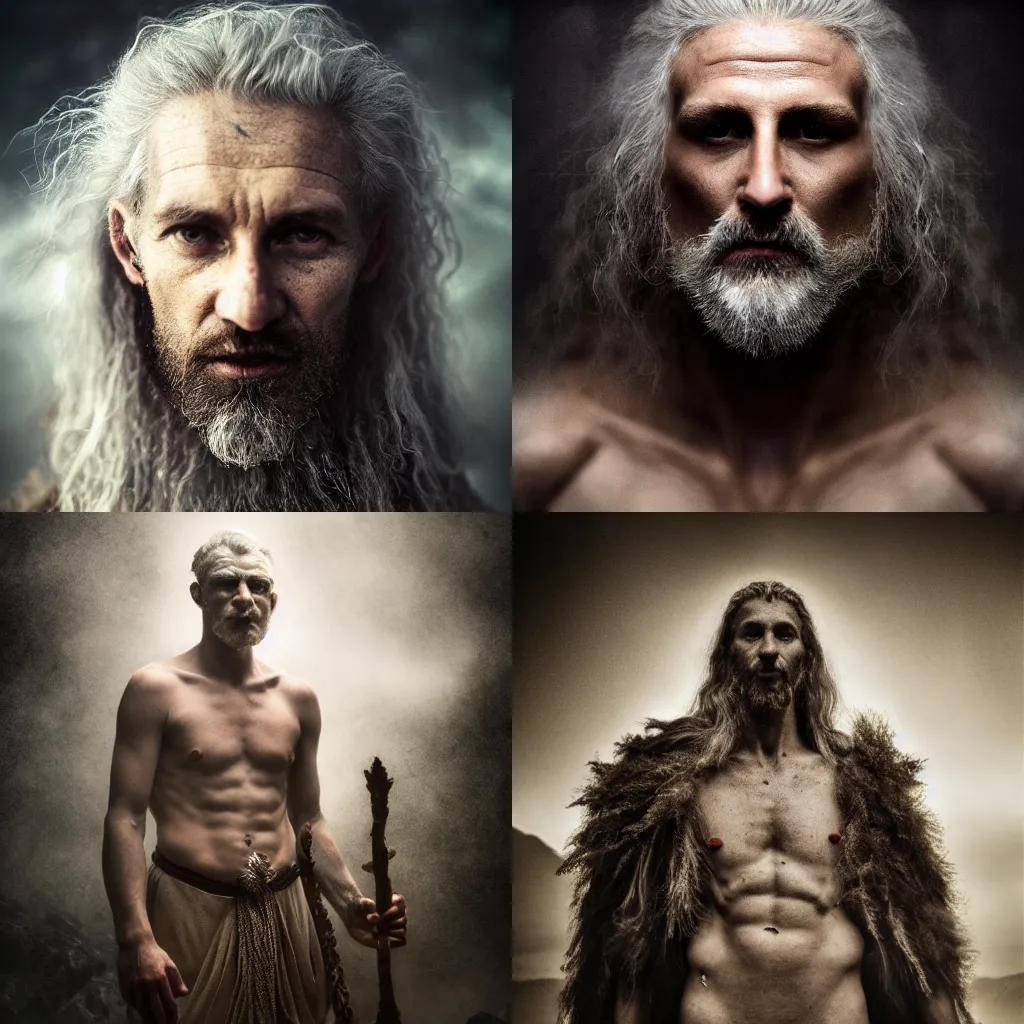 Prompt: male god svarog portrait, slavic mythology, ethereal, national geographic award winning photo by annie leibovitz, 8k, epic, high detailed, epic, 8k, atmospheric lighting, extreme detail, photorelism, cinematic, 16:24, ethereal, ultra realistic, dramatic lighting, rim light