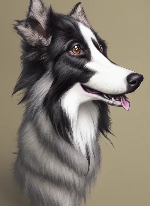 Image similar to wide angle beautiful full body portrait of a strong male anthropomorphic anthro border collie fursona, furry art, furaffinity, beautiful, glamor pose, detailed, aesthetic, trending on artstation