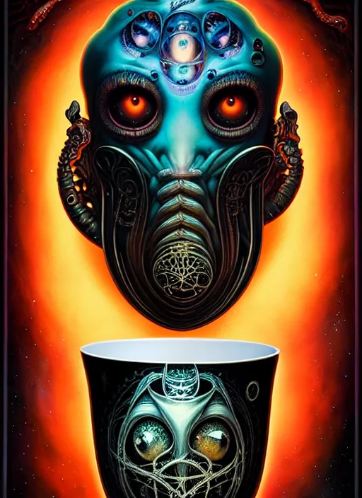 Image similar to cosmic lovecraft giger fractal cups portrait, pixar style, by tristan eaton stanley artgerm and tom bagshaw.