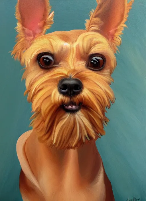 Prompt: painting by jon hale of tan chihuahua schnauzer mix visible brushstrokes, hd