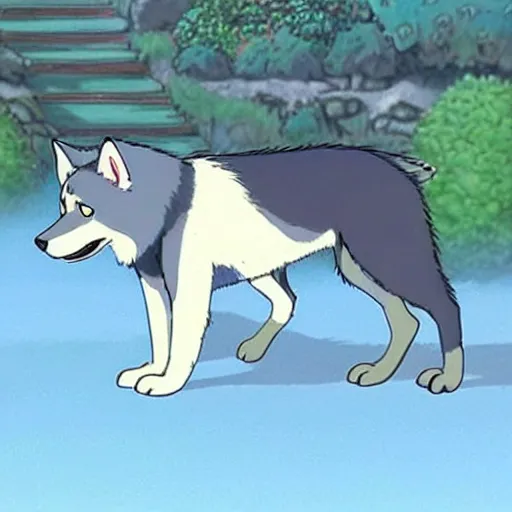 Image similar to husky puppy animated by studio ghibli, ary by studio ghibli,