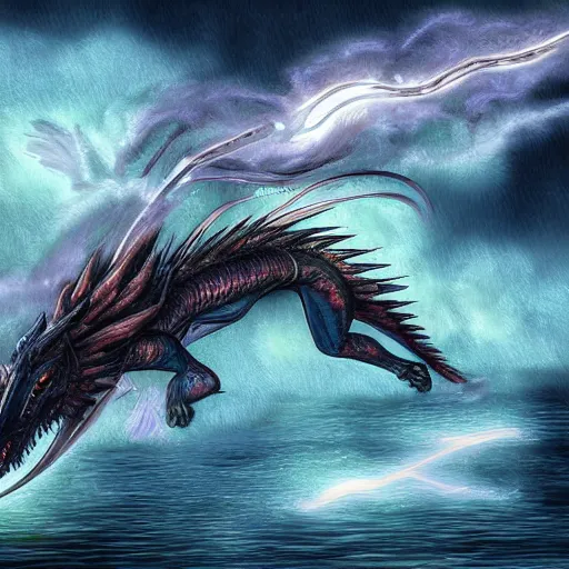 Image similar to A lightning breathing dragon, digital art W- 832