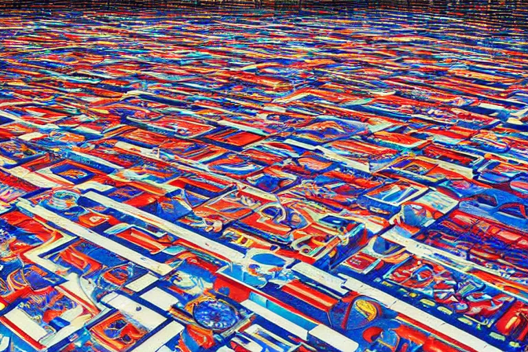 Prompt: a vast immense spacious warehouse labyrinth made out of arcade machines, 1990s photograph, 4k, hyperdetailed