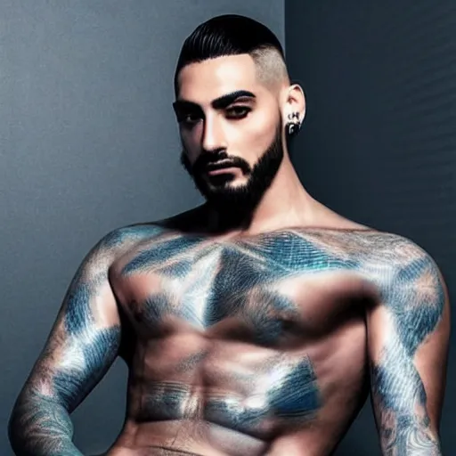 Image similar to “a realistic detailed photo of a guy who is an attractive humanoid who is half robot and half humanoid, who is a male android, singer Maluma, shiny skin, posing like a statue, blank stare”