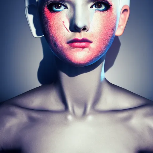 Image similar to cute young woman with robot ears and eyes, 4k, Alberto Seveso