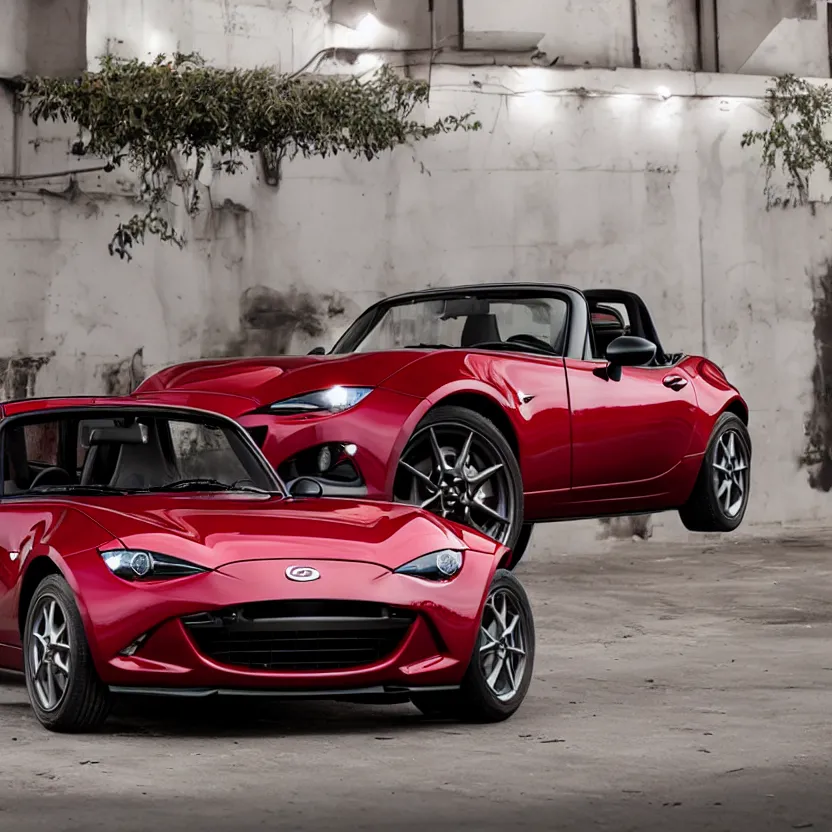 Image similar to miata mx 5, pop - up headlights, kyza saleem, realistic, 4 k, red