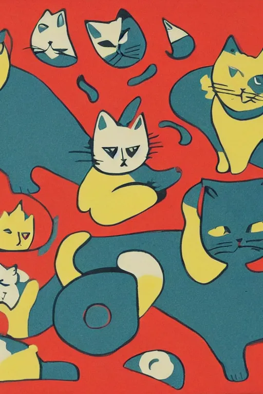 Prompt: mid - century retro cats by scott burroughs