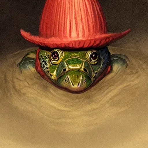 Image similar to regal papal pond turtle wearing a pope hat, D&D, fantasy, portrait, highly detailed, digital painting, trending on artstation, concept art, sharp focus, illustration, art by artgerm, greg rutkowski and magali villeneuve #pope francis #red ear slider turtle #vatican