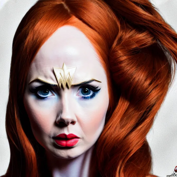 Prompt: full length portrait photograph of karen gillan as wonder woman, Extremely detailed. 8k