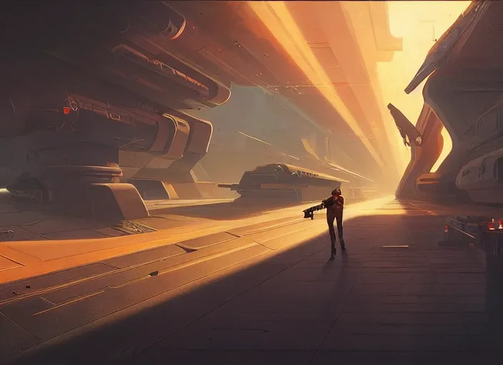 Prompt: futuristic gun on while background, style of robert mccall, syd mead, tyler edlin, wes anderson, greg rutkowski