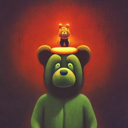 Prompt: yogi bear ( hanna barbera ) by beksinski and tristan eaton, neon trimmed beautiful dystopian digital art