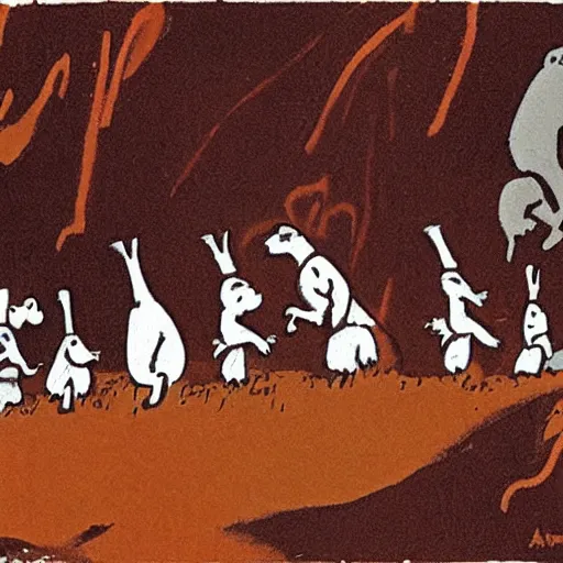 Image similar to the moomins, prehistoric cave painting