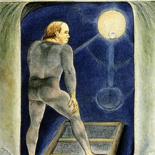 Image similar to george costanza walking up jacob's ladder by william blake