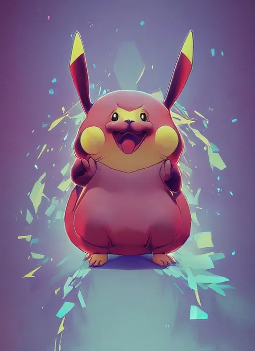 Image similar to colourful caricature - 3 d vfx art - of a pikachu, art style by james jean & hsiao - ron cheng, character concept art, unreal engine render, digital illustration, sharp, intricate detail, volumetric light, ray tracing, soft light, symmetric, pinterest, artstation, behance,