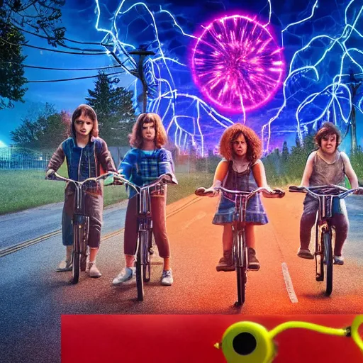 Prompt: minion in the stranger things upside down world, realistic, photography, award winning, 8 k, wide shot,