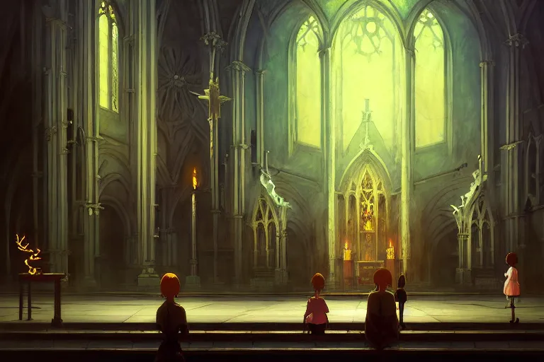 Prompt: baroque oil painting of anime key visual environment concept art of satanic ritual in cathedral, brutalist, dark fantasy, rule of thirds, digital cel shading, fake hidden detail, trending on pixiv fanbox, acrylic palette knife and brush, style of makoto shinkai studio ghibli jamie wyeth james gilleard greg rutkowski