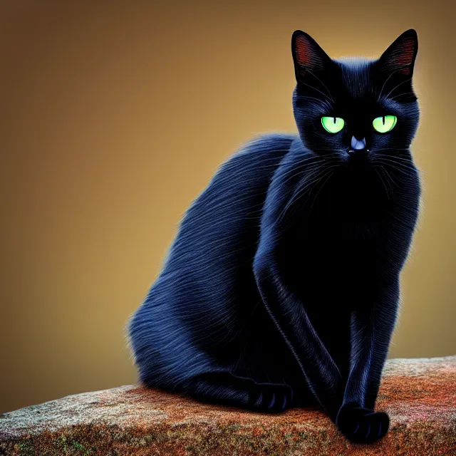 Image similar to black cat, fantasy, highly detailed, 4 k, hdr, smooth, sharp focus, high resolution, award - winning photo, photorealistic