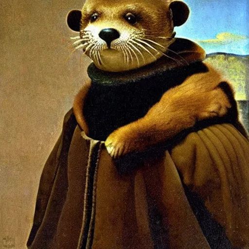 Prompt: oil painting of an anthropomorphic otter in military uniform, amazing detail, painted by johannes vermeer