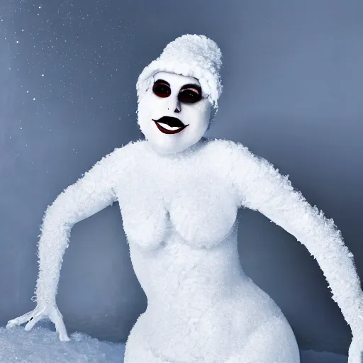 Image similar to lady gaga dressed as a snowman, body paint, high resolution photograph, 8 k, hdr color