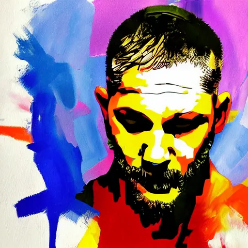 Prompt: painting of tom hardy in the style of abstract