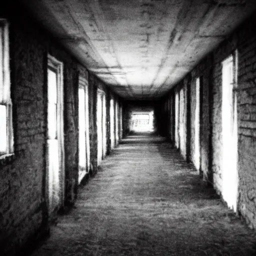 Image similar to insane nightmare, no light, everything is blurred, creepy shadows, warehouse , very poor quality of photography, 2 mpx quality, grainy picture